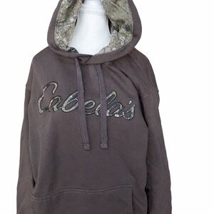 Cabela's Woman’s Chocolate Brown Hoodie Camo Lined Hood and Logo | Large